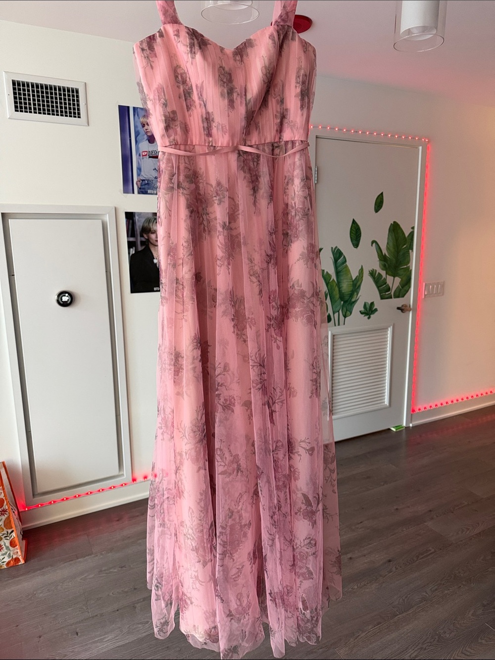 Marchesa Pink Floral Layered Chiffon Maxi Dress